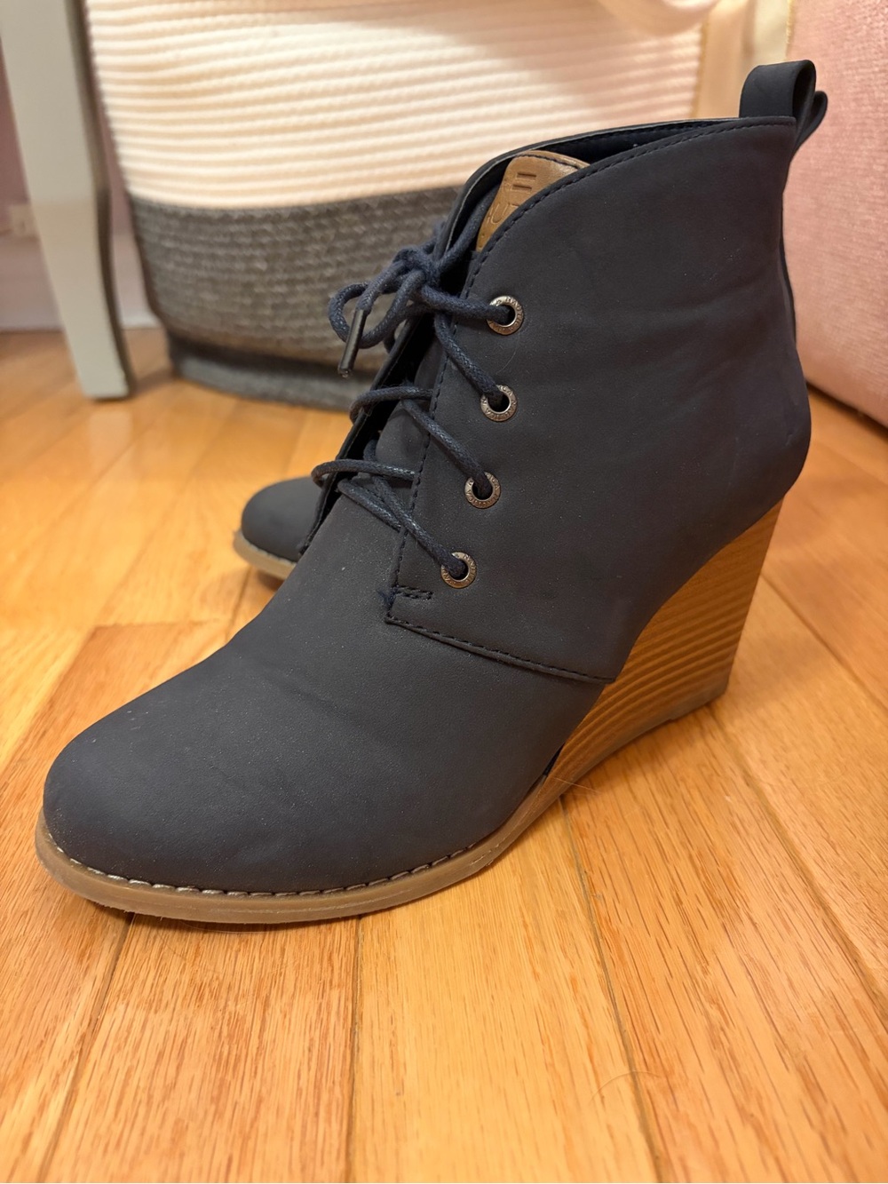 Nautica Navy Lace-Up Wedge Ankle Boots